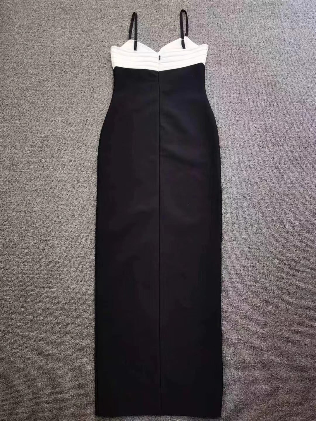 Color-Block Strapless Sleeveless Dress V-Neck Button-Down High-Slit Sexy Bandage Gown 11