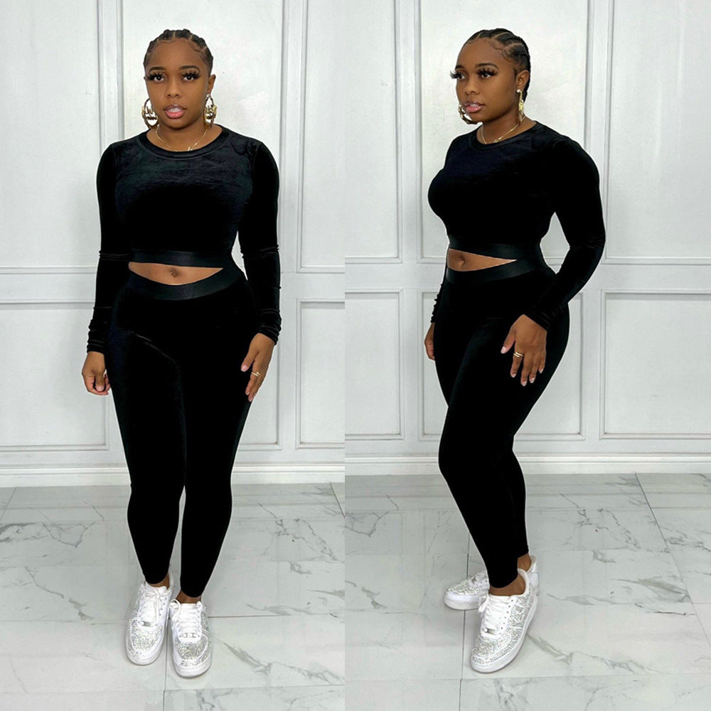 Women Sexy Veet Top and Pant Two-Piece Set 8