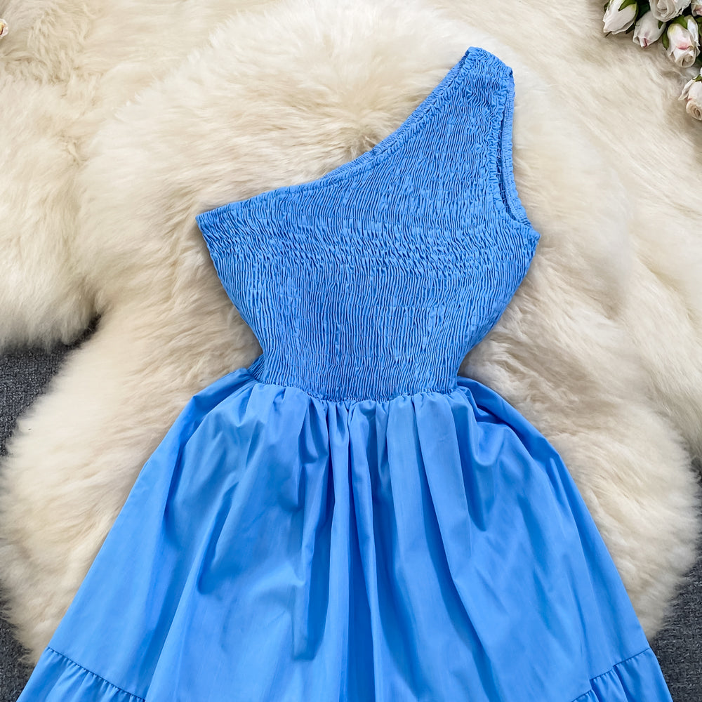 Retro Chic Sleeveless Slash Shoulder Slim Waist Slim Fit Beach Holidays A-Line Long Dress 57