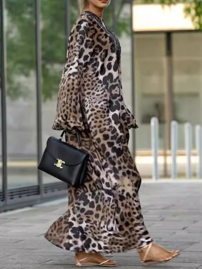 Autumn Loose Leopard Print Long Sleeve Plus Size Dress 4
