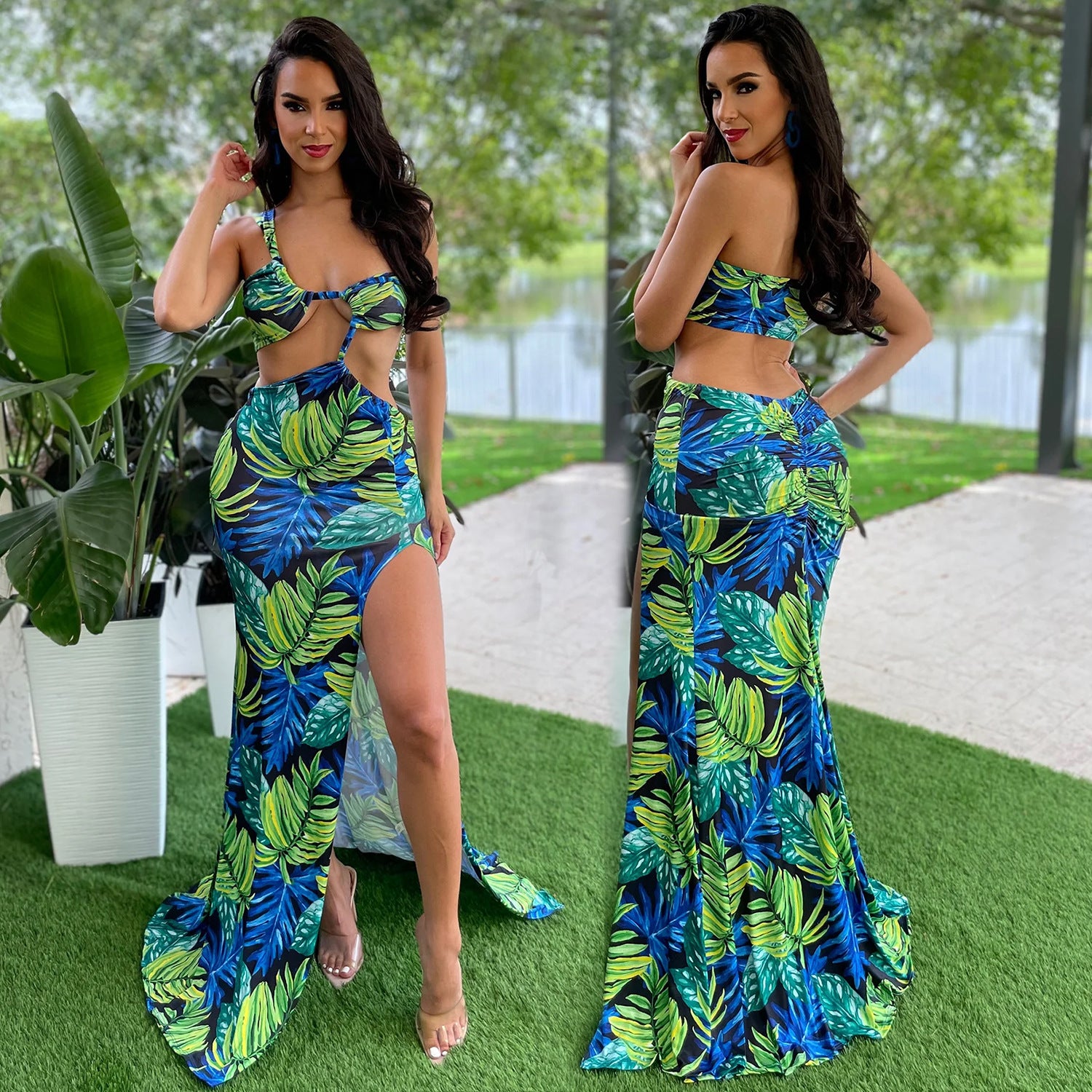 Women's Printed Sexy Slit Strap Dress 3