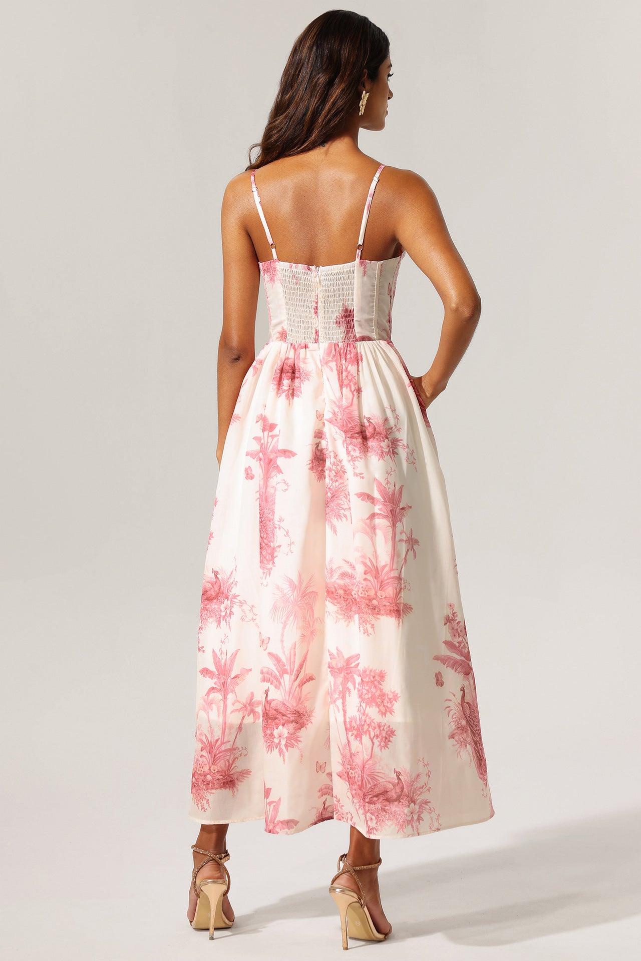 Women's Summer Printed Strap Elegant Slim Waist Long Dress 5