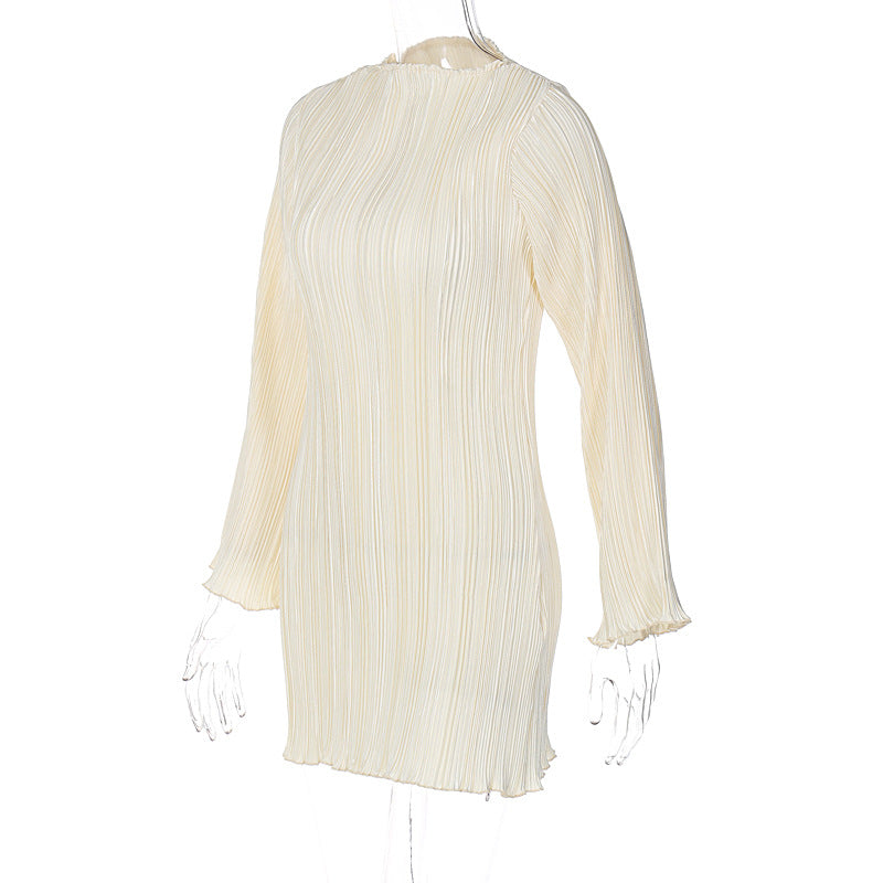 Women's Spring Style Striped Slim Round Neck Long Sleeve Bodycon Dress 19