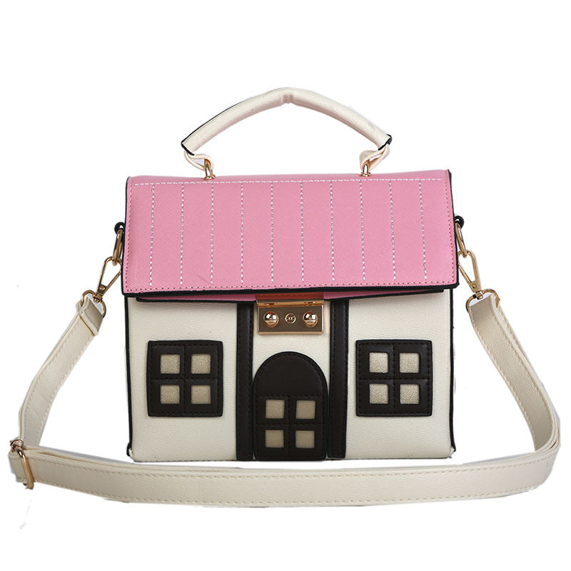 Women Contrasting Color Small House Messenger Bag Handbag 8