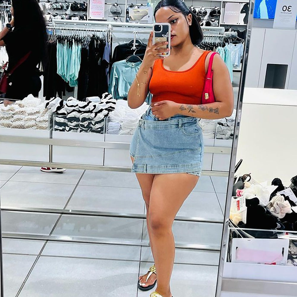 Plus Size Women Irregular Denim Pants 5