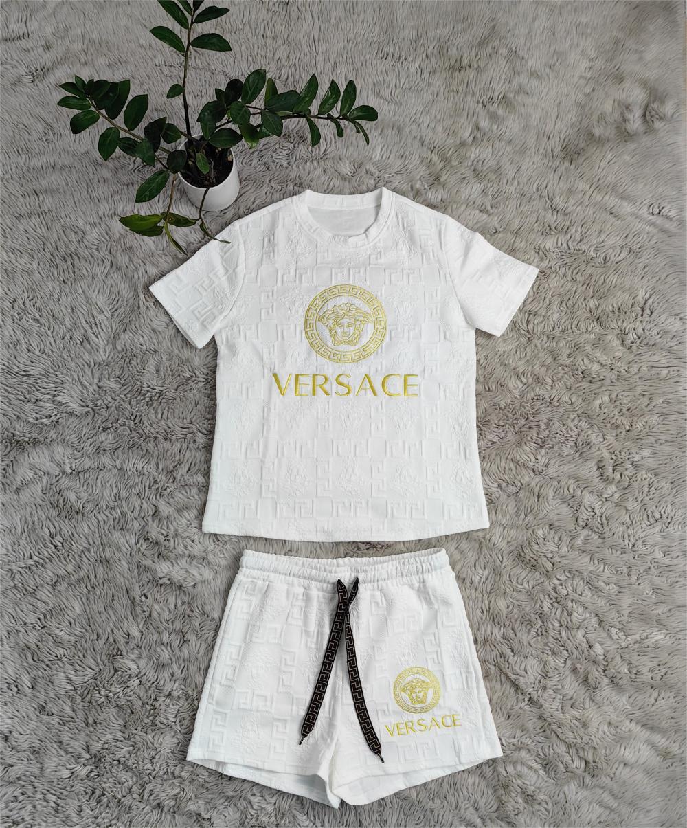 Women summer trendy embroidered + embossed short sleeve Top and shorts two-piece set 6