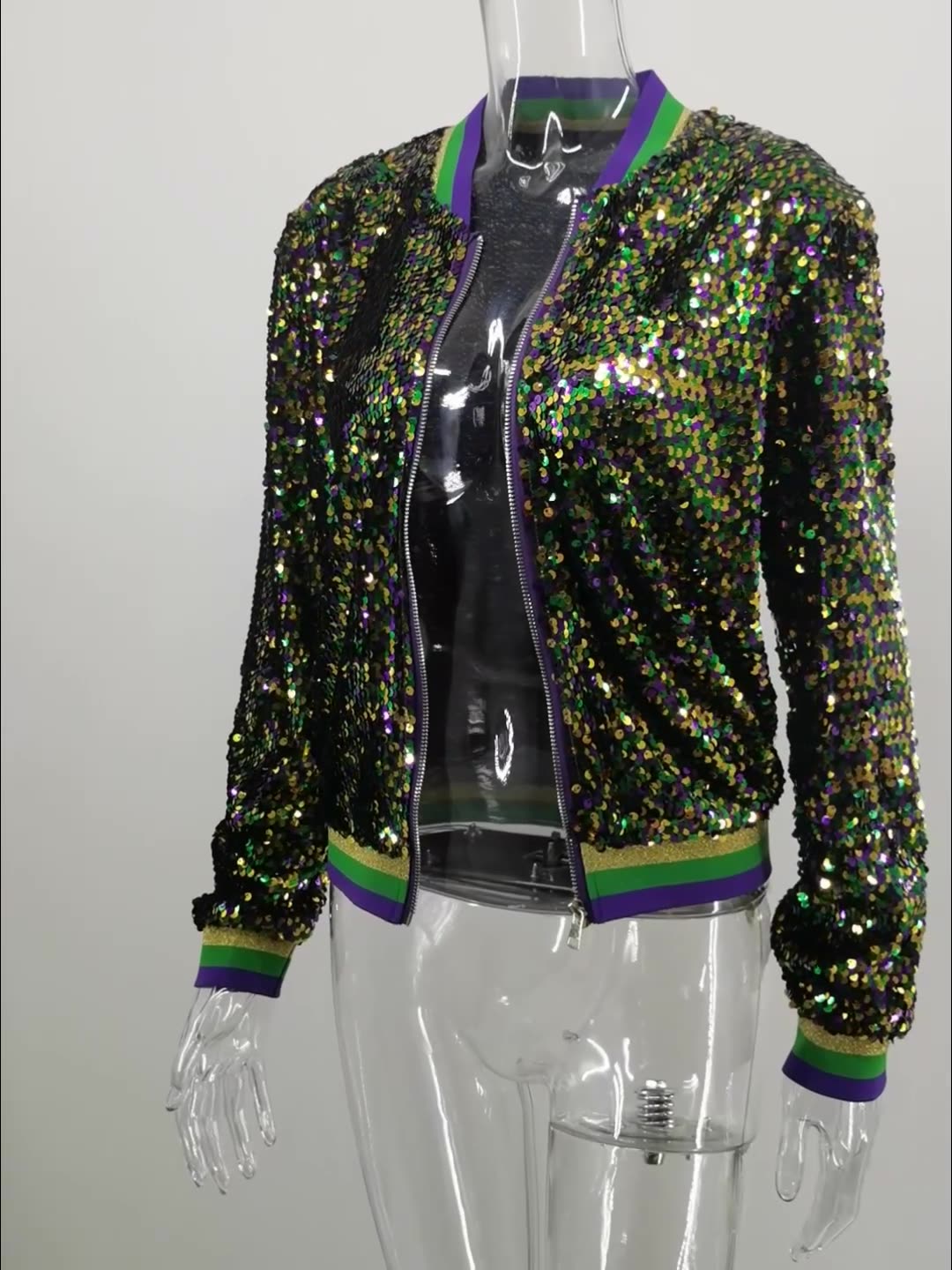 Color block sequin fashionable spring and autumn women's baseball jacket 9