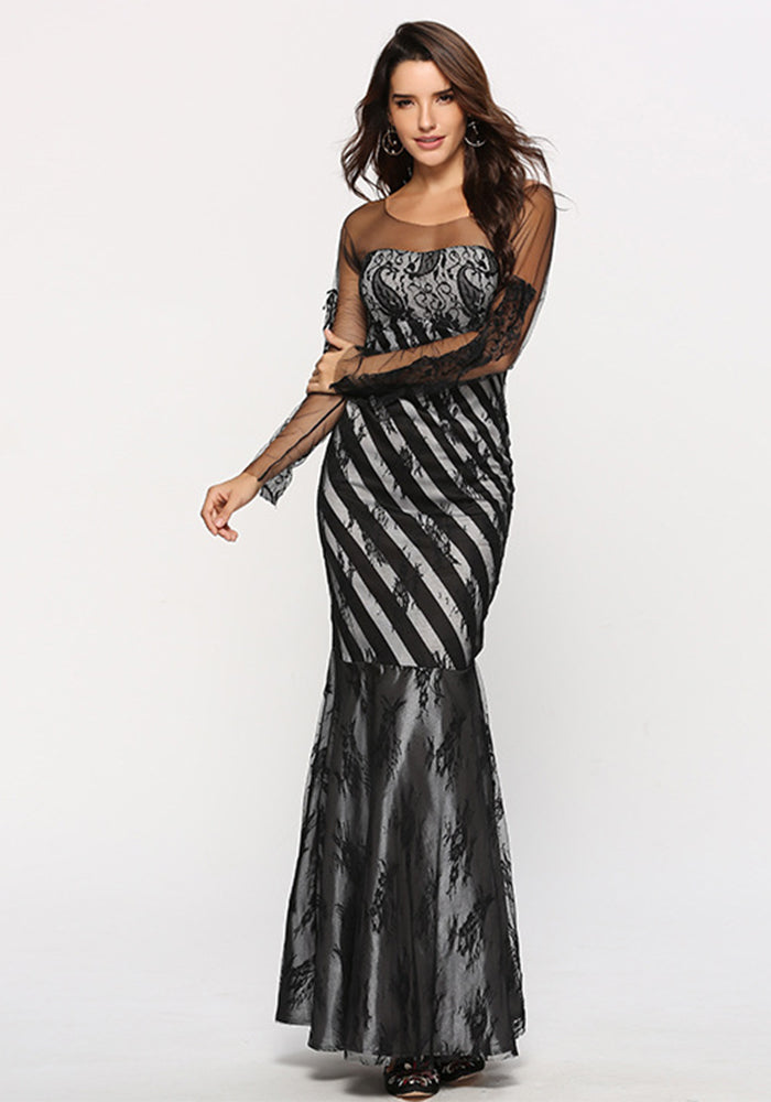 Women's Lacemesh Slim Prom Long Evening Dress