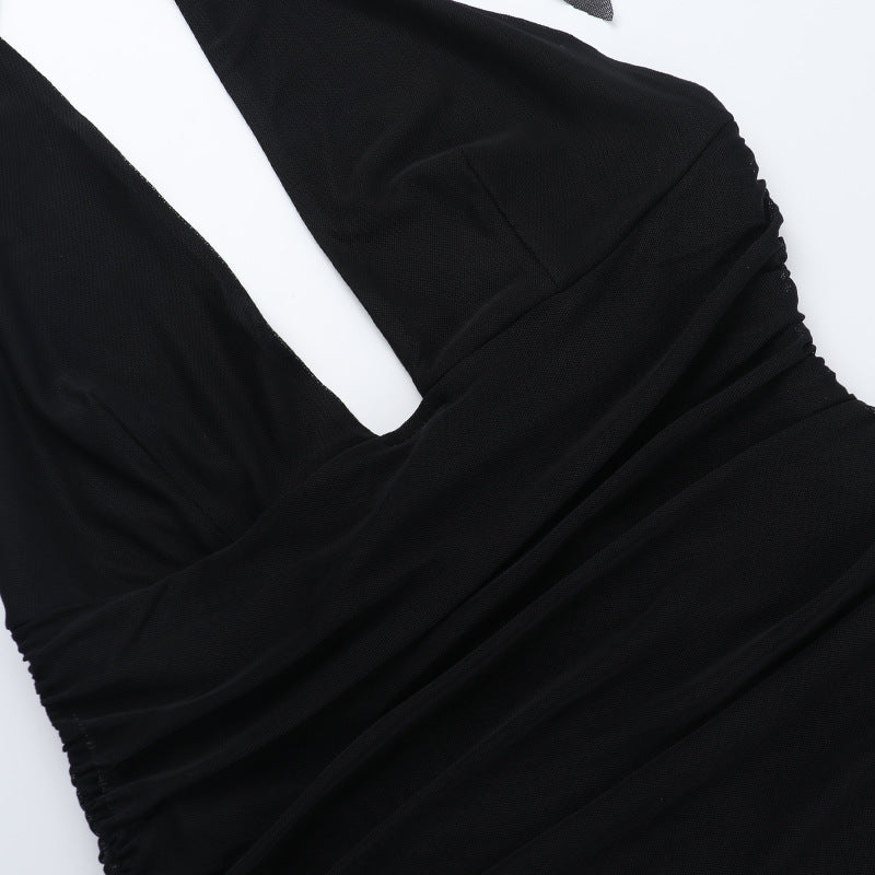 Women Summer Sexy Halter Neck Bodycon V Neck Slit Dress 16