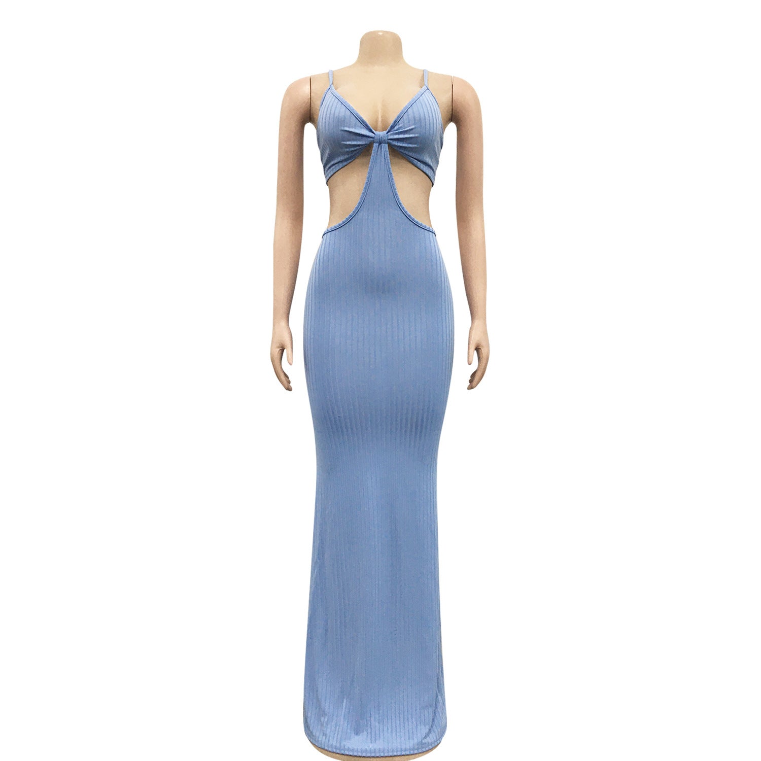 Sexy Knitted Strap Solid Color Dress for Women 30