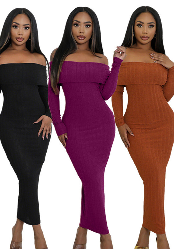 Women Off Shoulder Long Sleeve Elegant Formal Party Dress