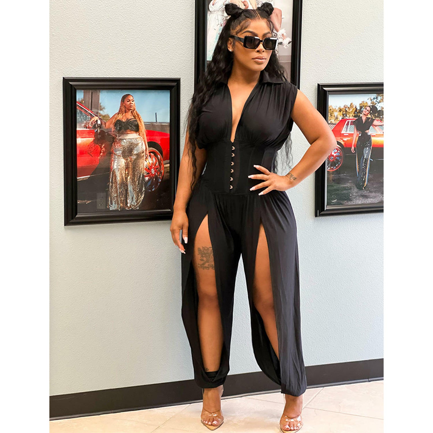 Women's Sexy Deep V Sleeveless Hollow Out Jumpsuit 9