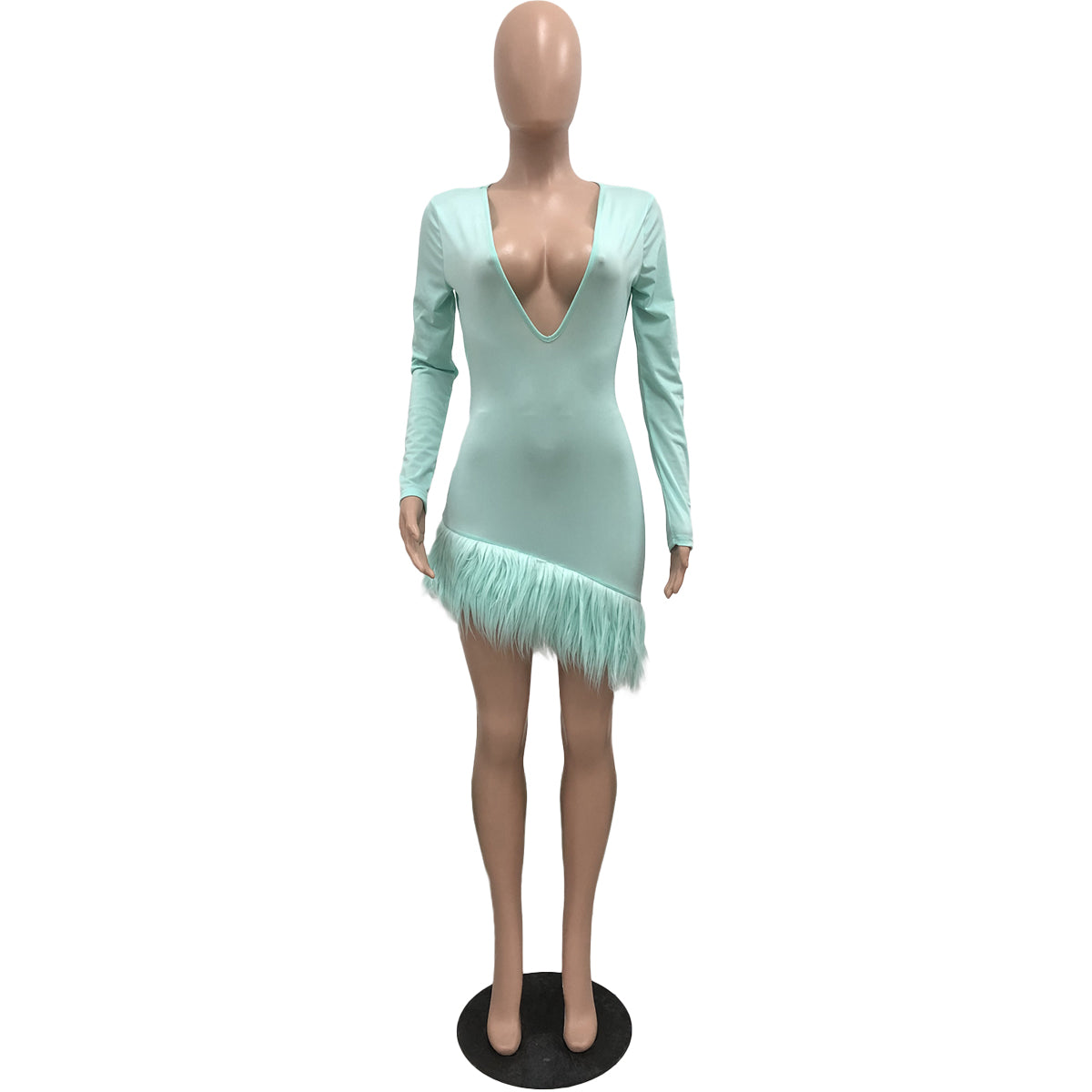 Autumn and winter sexy v-neck fringed dress 11