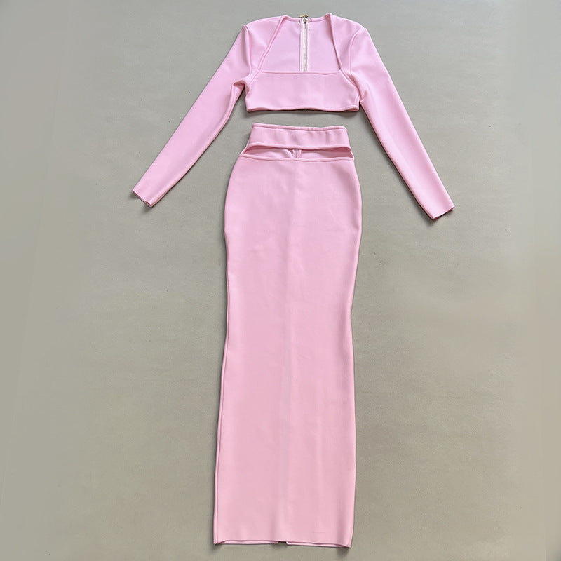 Women Long Sleeve Top and bandage dresses Two-Piece Set 16