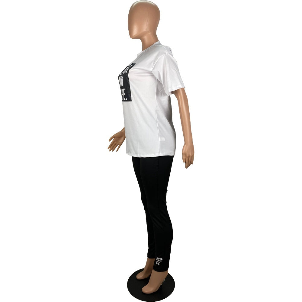 Women Spring Summer Letter Print Casual Sports Top and Pants Two-piece Set 5