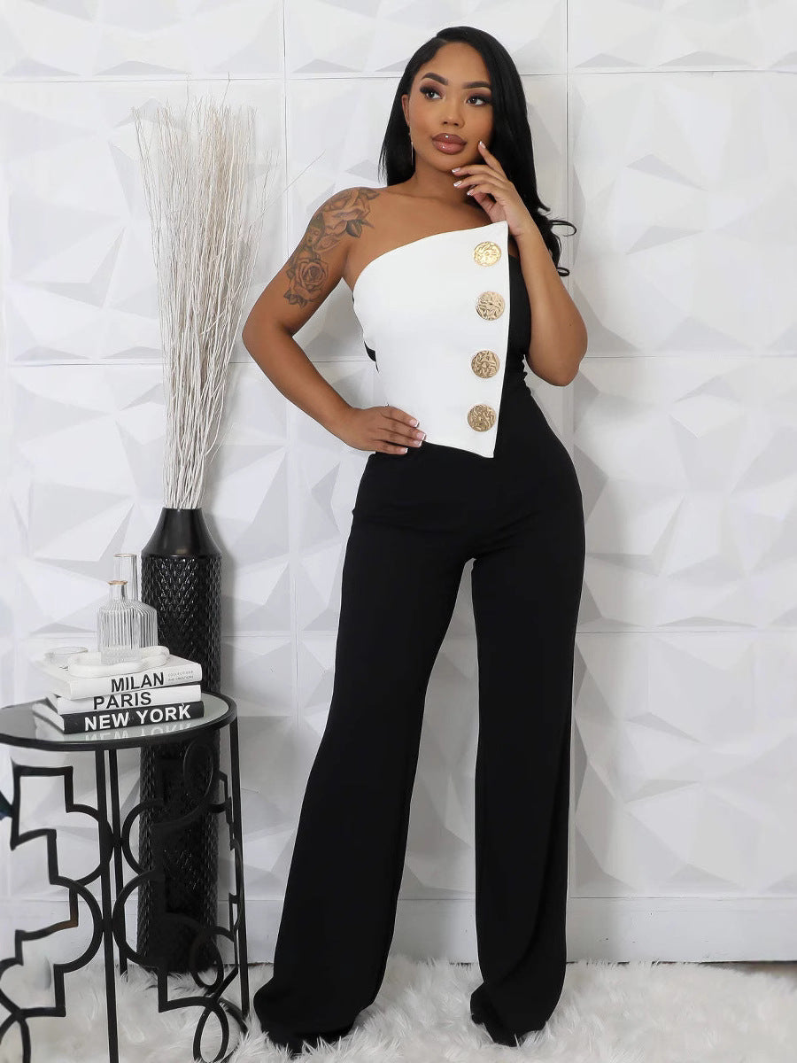 Women Strapless Button Sleeveless Sports Fitness Jumpsuit 8