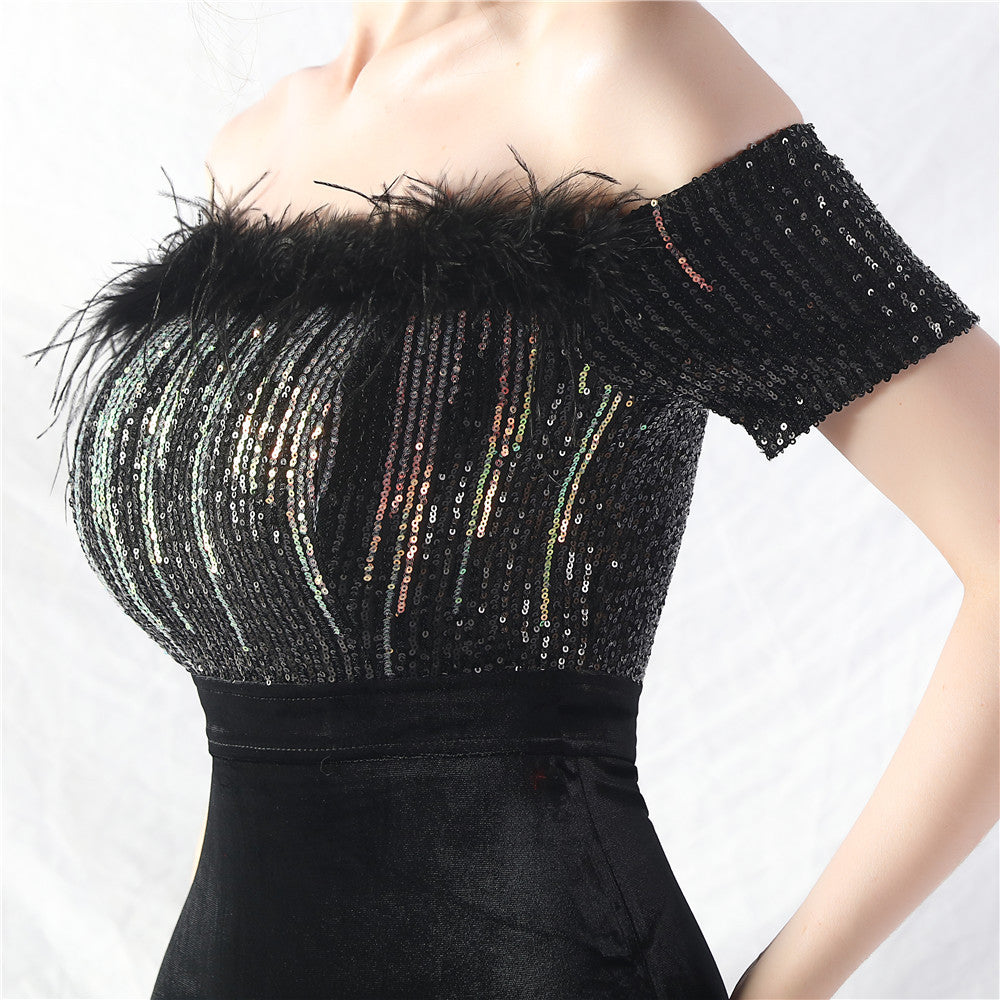 Off Shoulder Sequin Slit Plus Size Formal Party Evening Dress 18