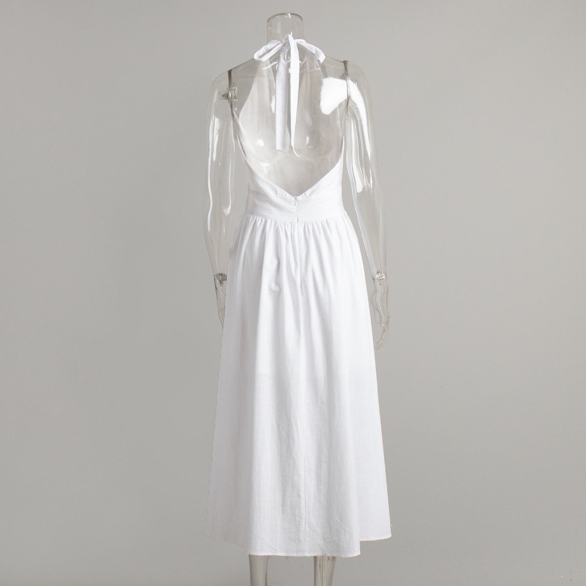 Women Spring Summer Solid v-neck Backless Lace Dress 13