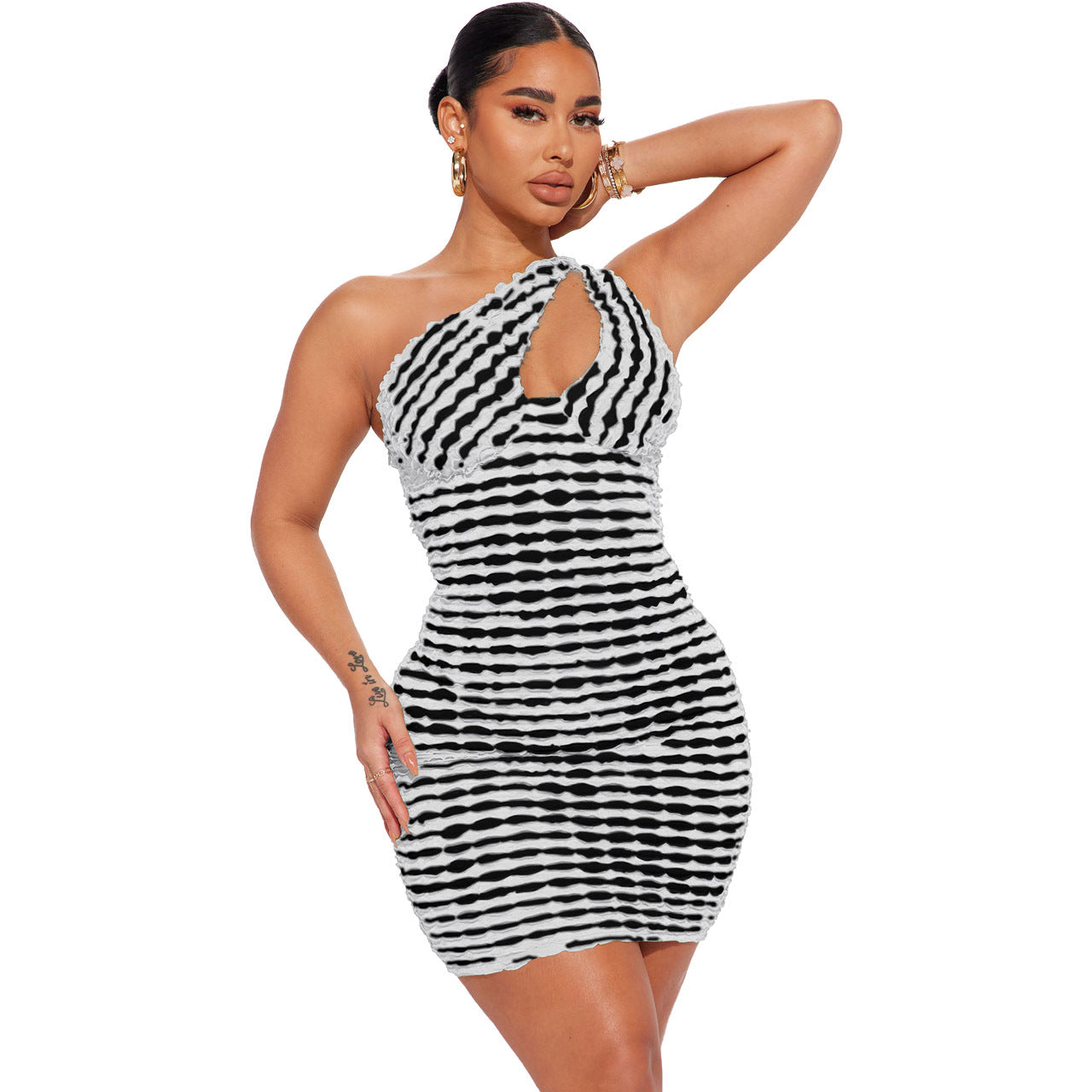 Ladies Sexy Fashion Slash Shoulder Cutout Dress 6