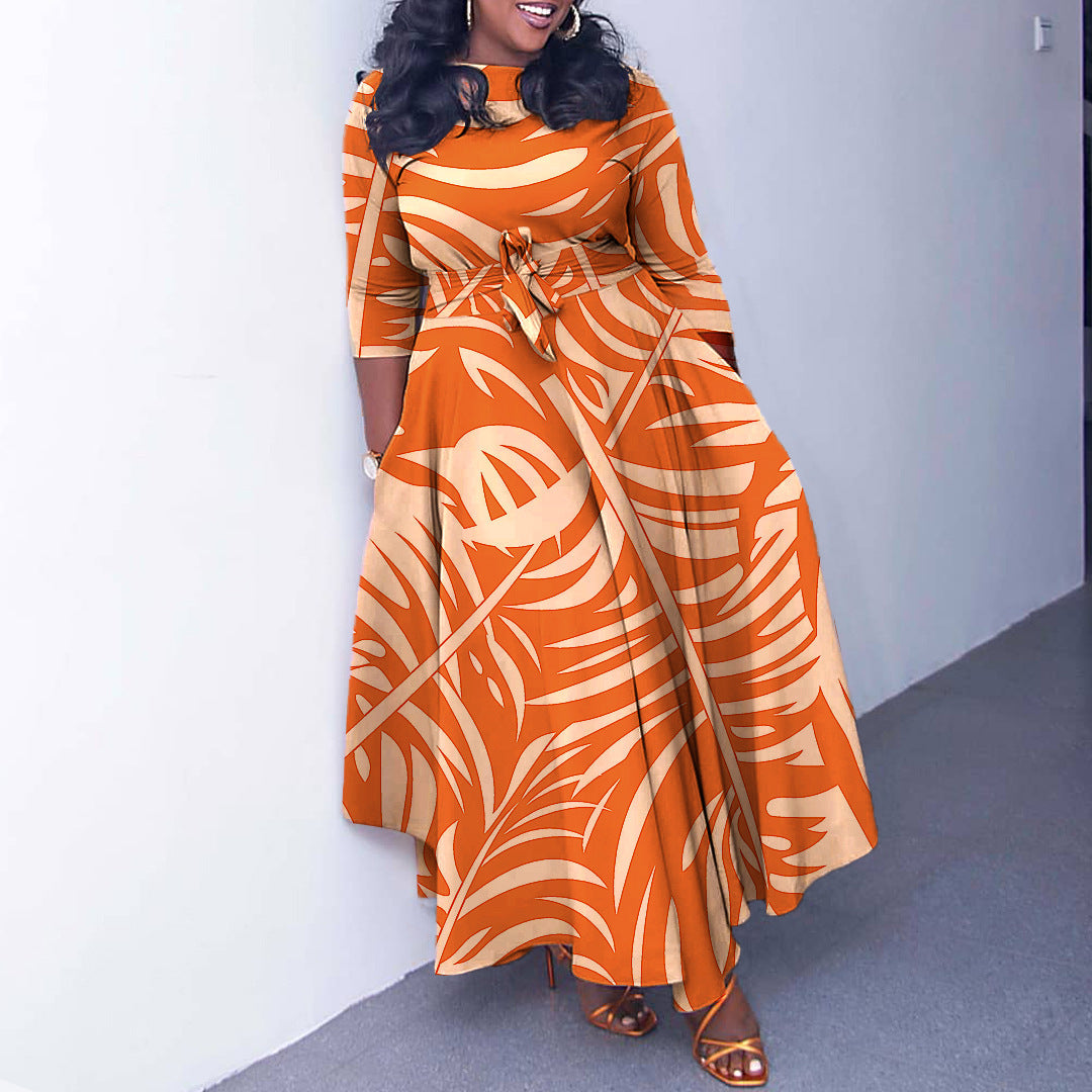 Women's Autumn and Winter Fashion Chic Strappy African Plus Size Maxi Dress