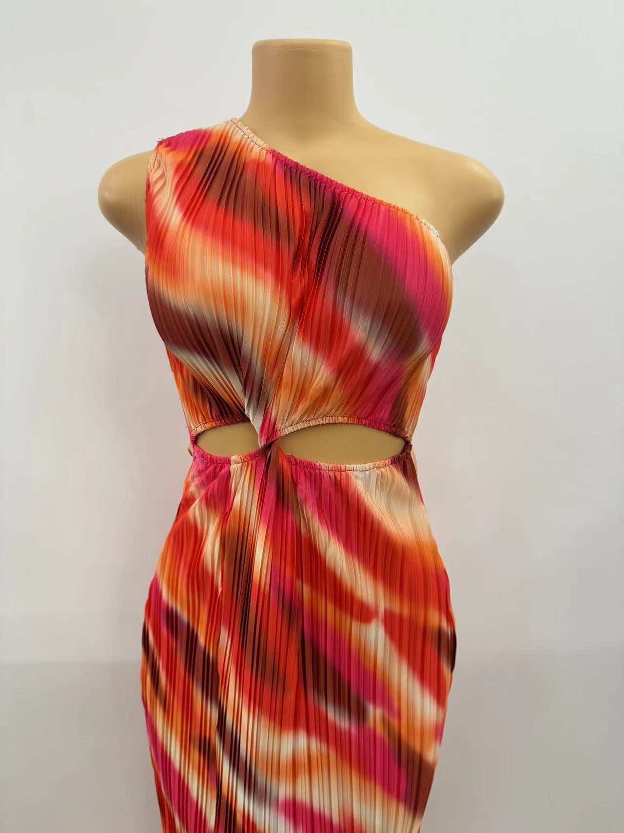 Summer Women Slash Shoulder hollow print slit bodycon dress 7