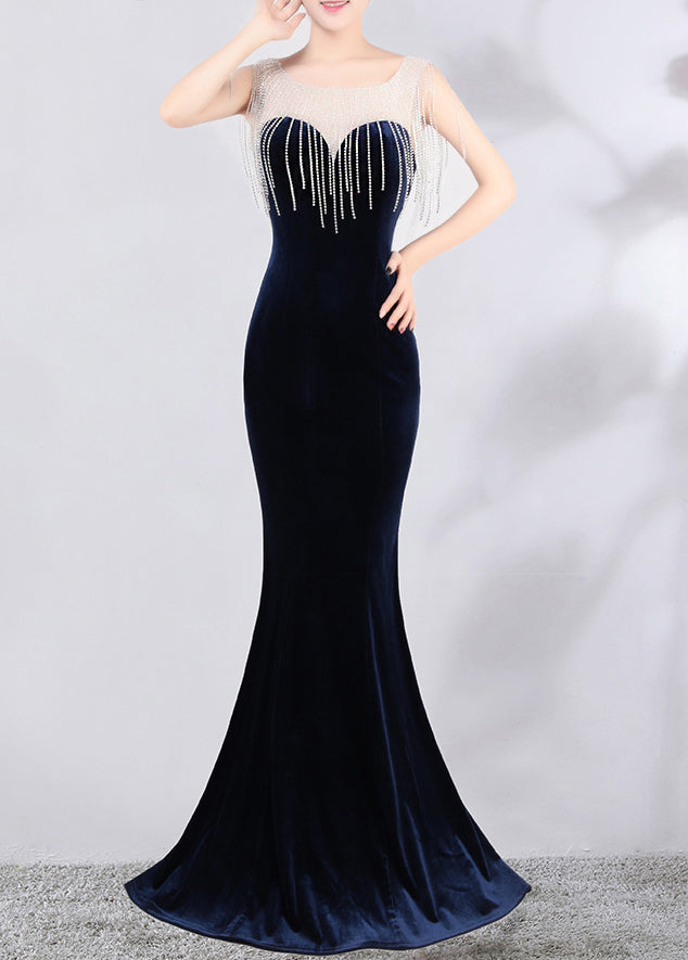 diamond chain velvet evening dress Formal Party long slim and elegant mermaid Prom Dress 12