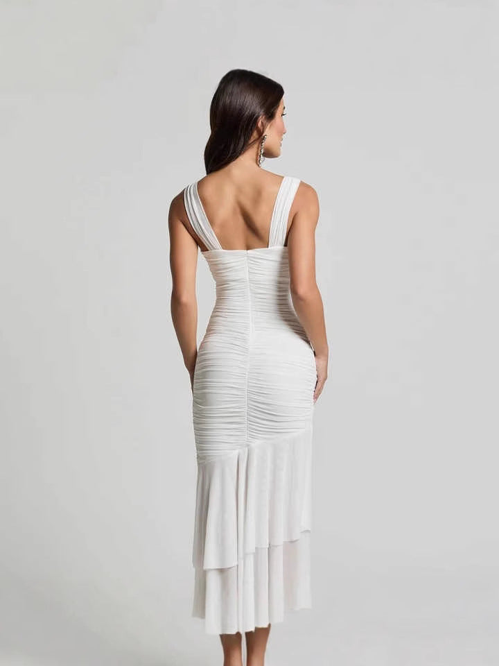 Fashionable Sexy Strap Mesh Patchwork Pleated Fishtail Dress 5