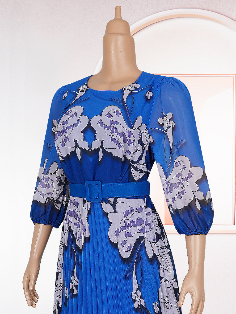 Elegant Long Dress Africa Women's Plus Size Print Pleated Chiffon Dress 16