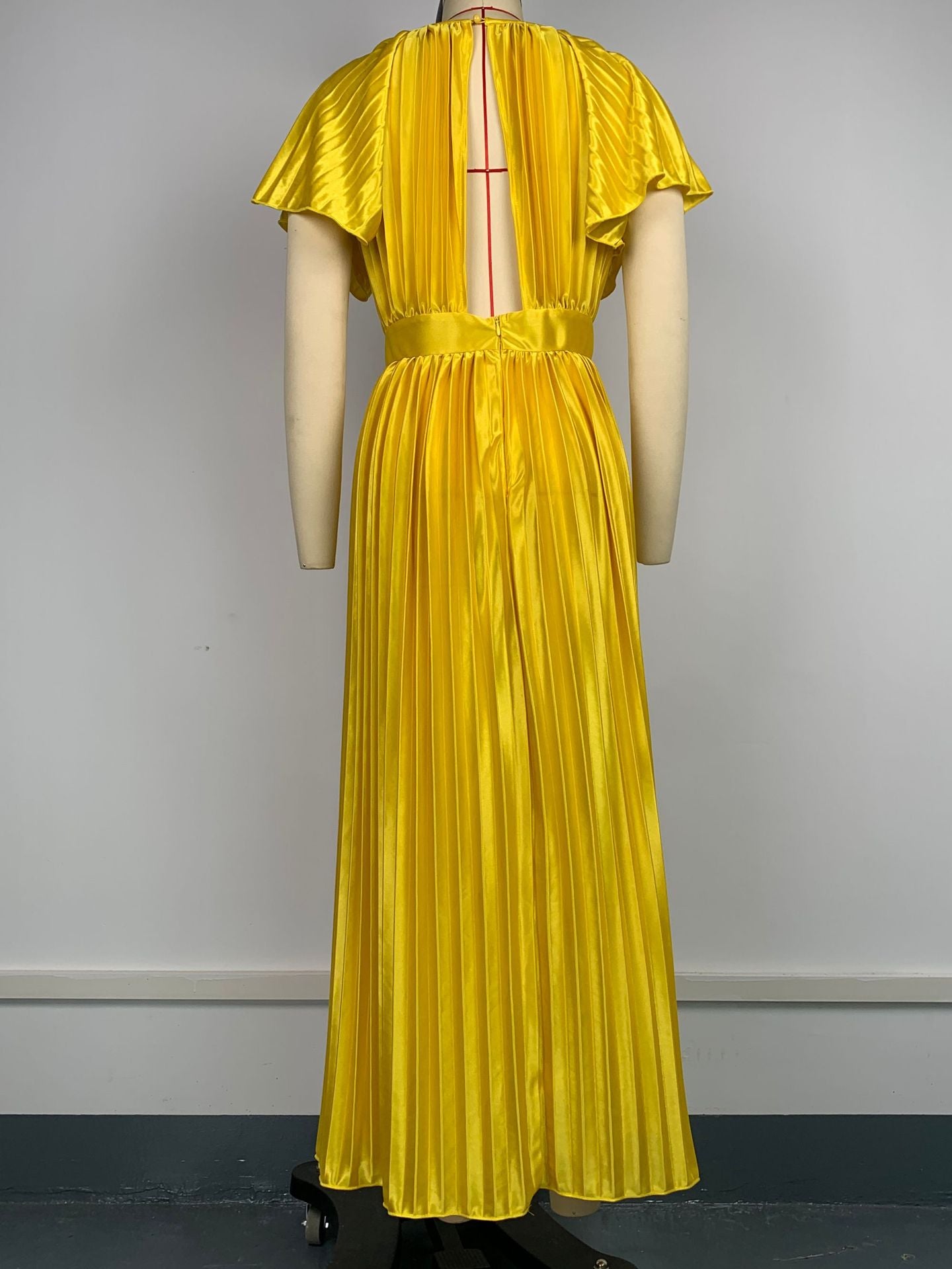 Fashion Round Neck Solid Color Ruffle Sleeve Pleated Formal Party Women's Evening Dress 6