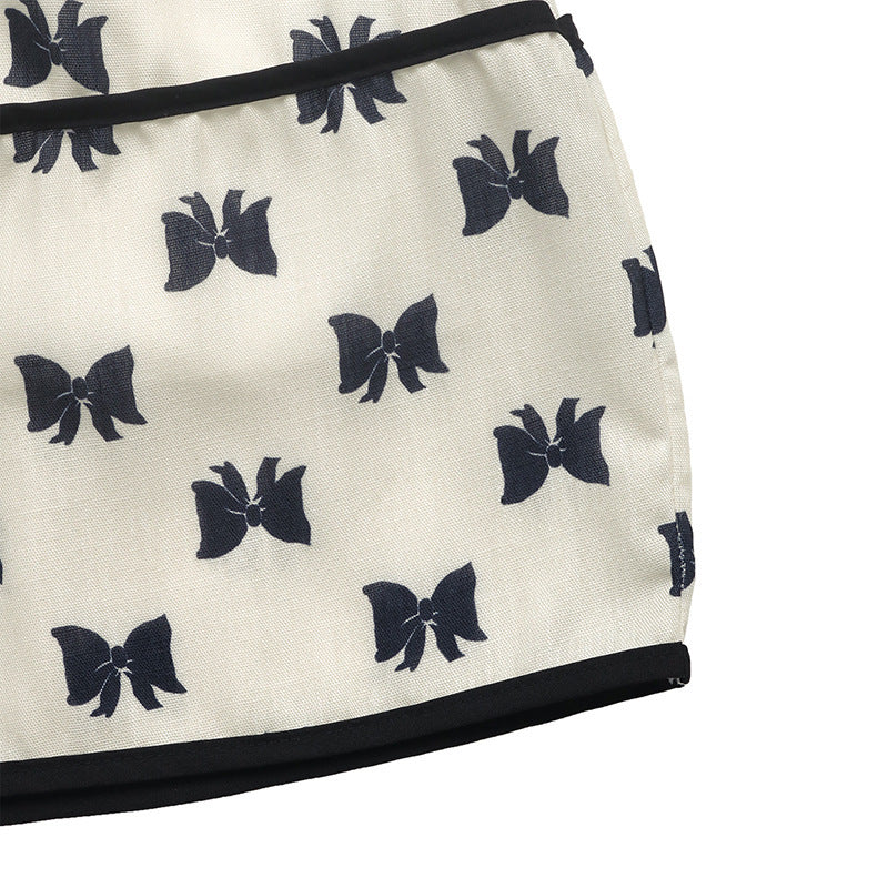 Women Bow Print Patchwork Summer Holidays Lace-Up Strap Dress 8