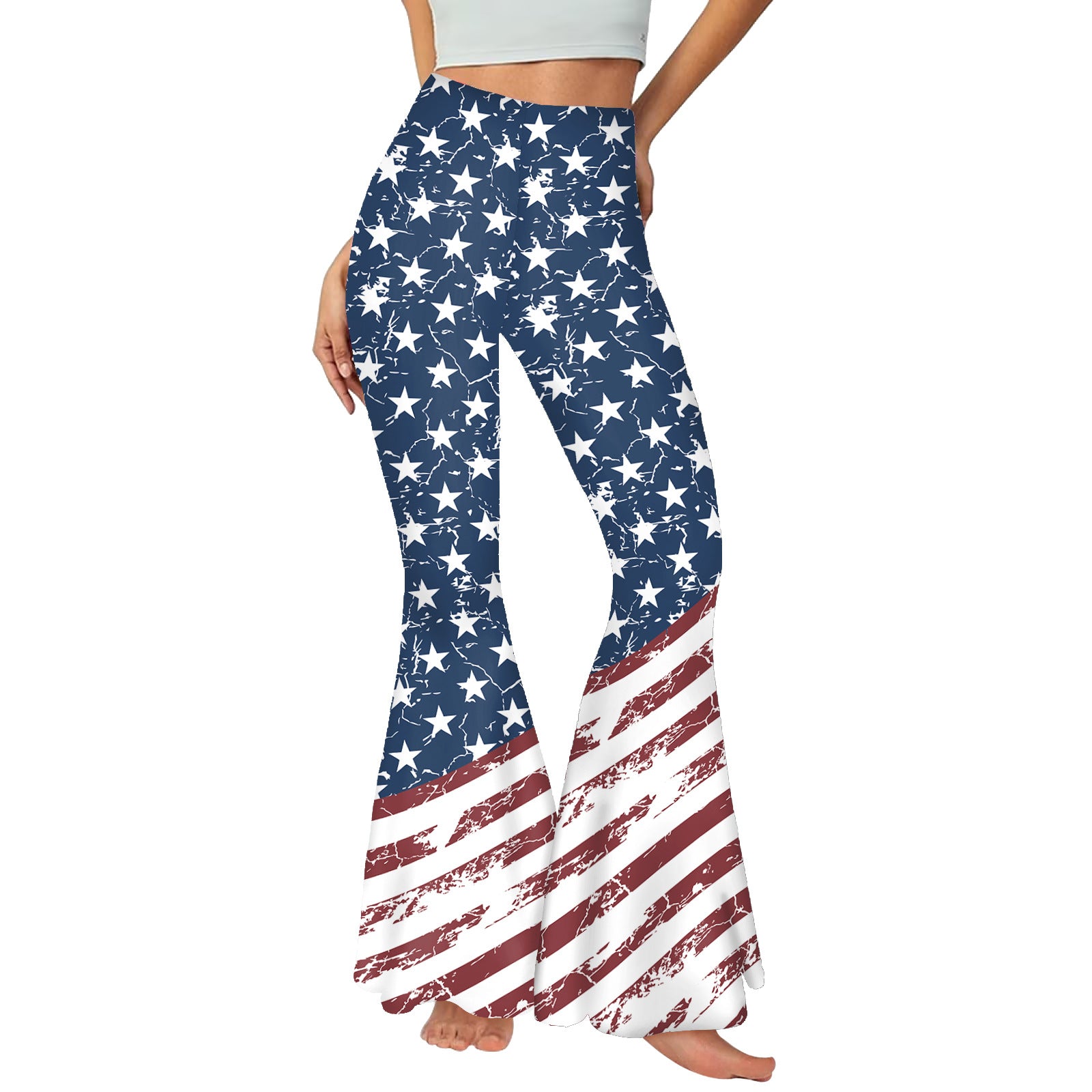 Summer Women's American Flag Print Casual Bell Bottom Pants 5