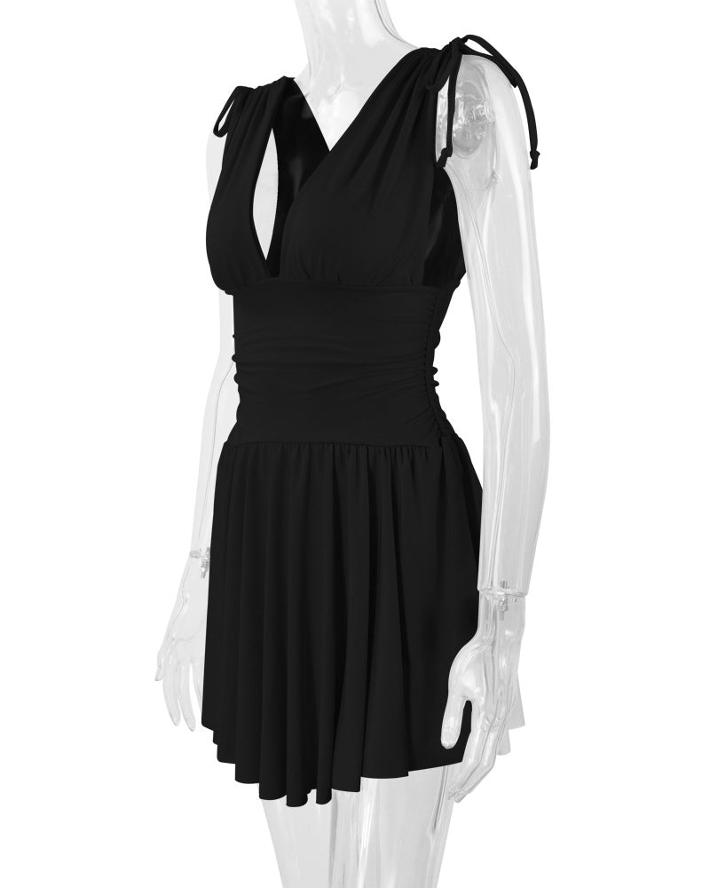 Women's Summer Sleeveless Sexy Deep V Slim Fit Pleated Dress 11