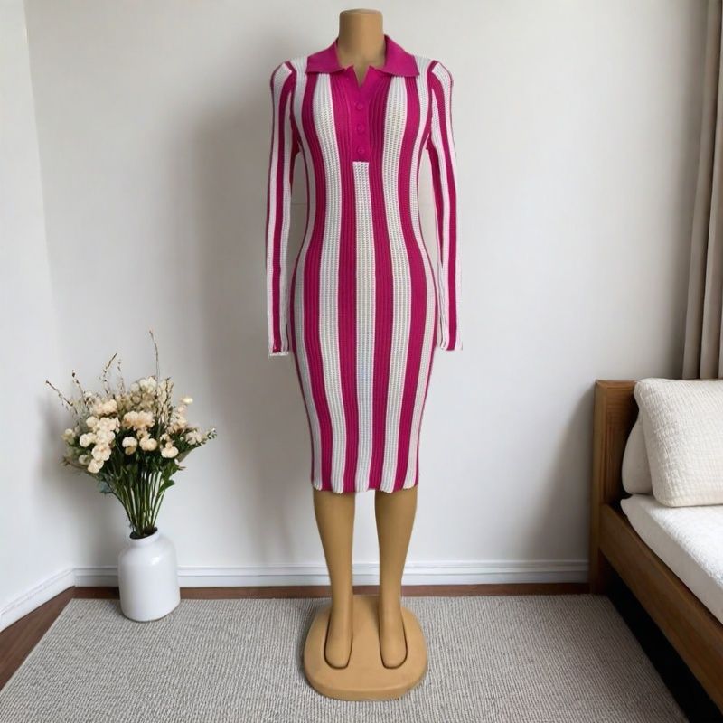 Women Striped Backless Bodycon Dress 3