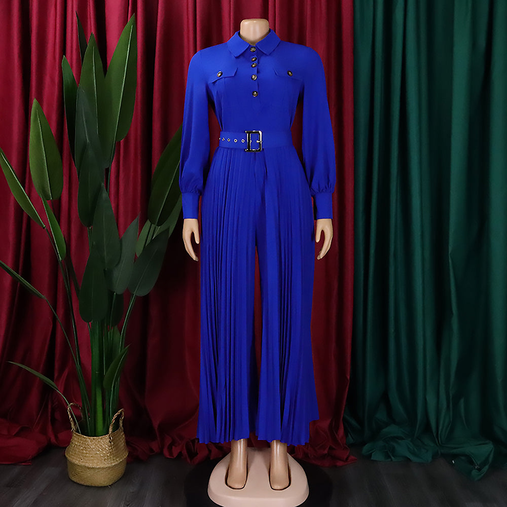 Women's Fall Winter Long Sleeve Casual Loose Pleated Wide Leg Jumpsuit with Belt 11