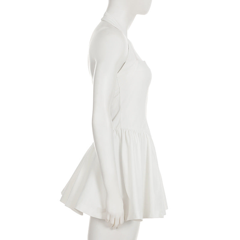 Women pleated Patchwork Mini Strap Dress 8