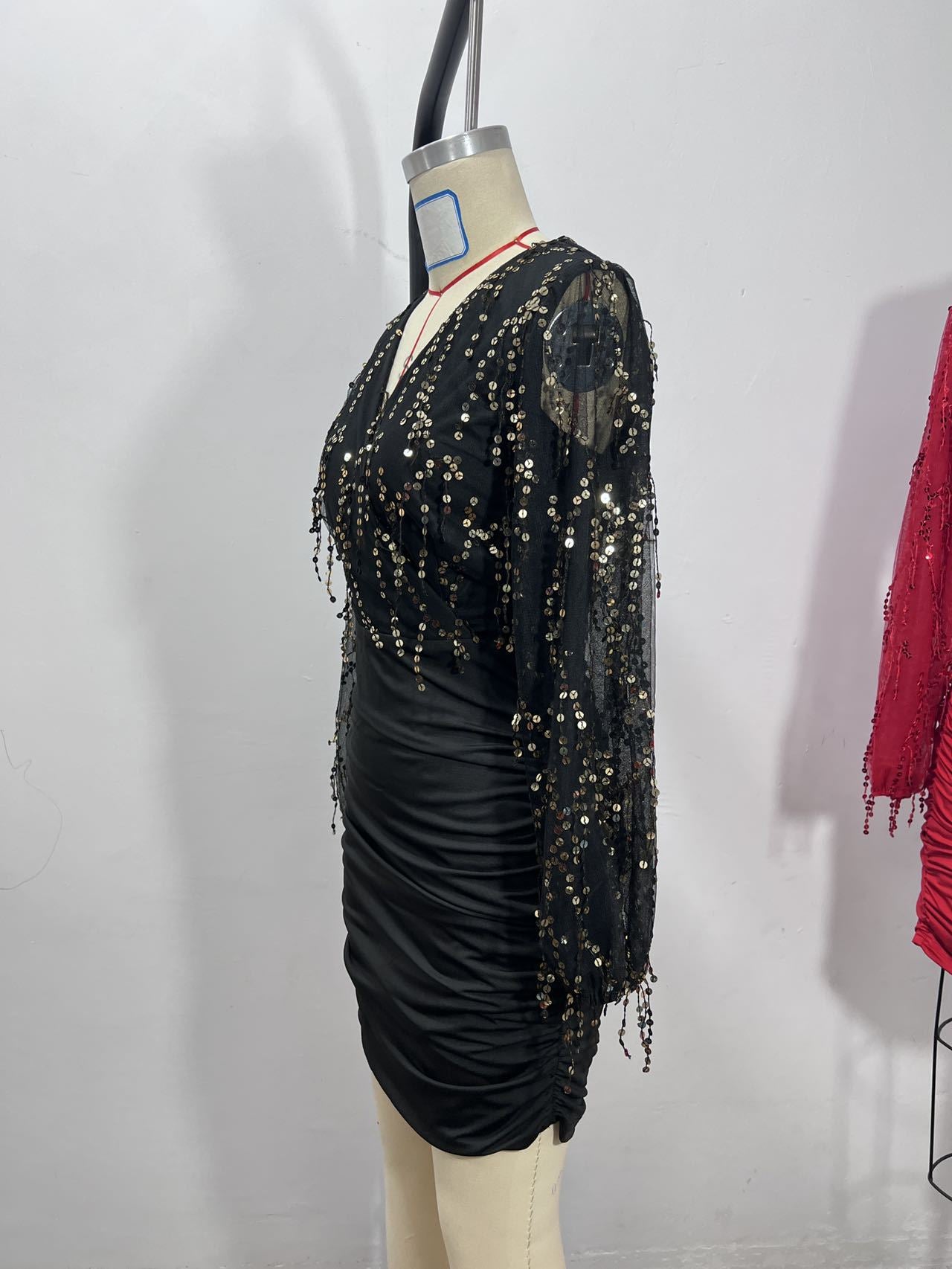 Women's Long Sleeve Sequin Tassel Fashionable Dress 15