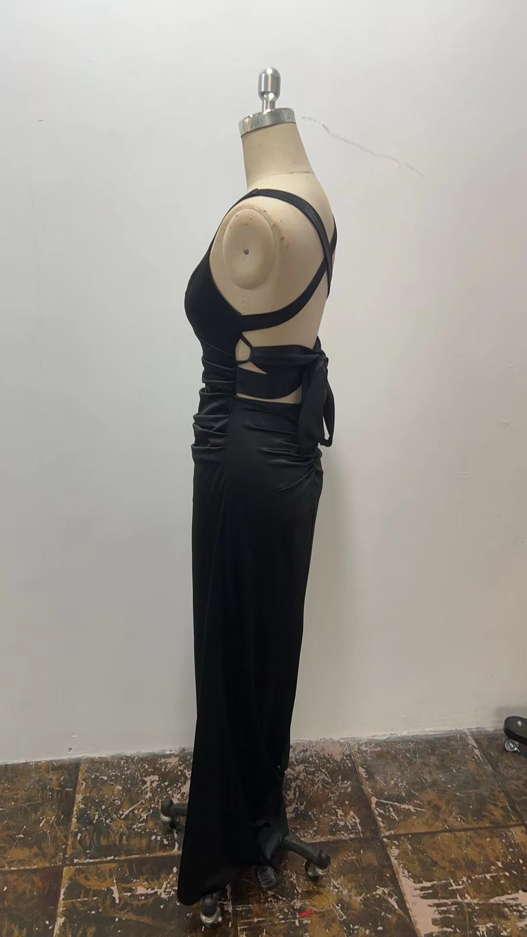 Women Black Formal Party Elegant Satin Strap Dress 11