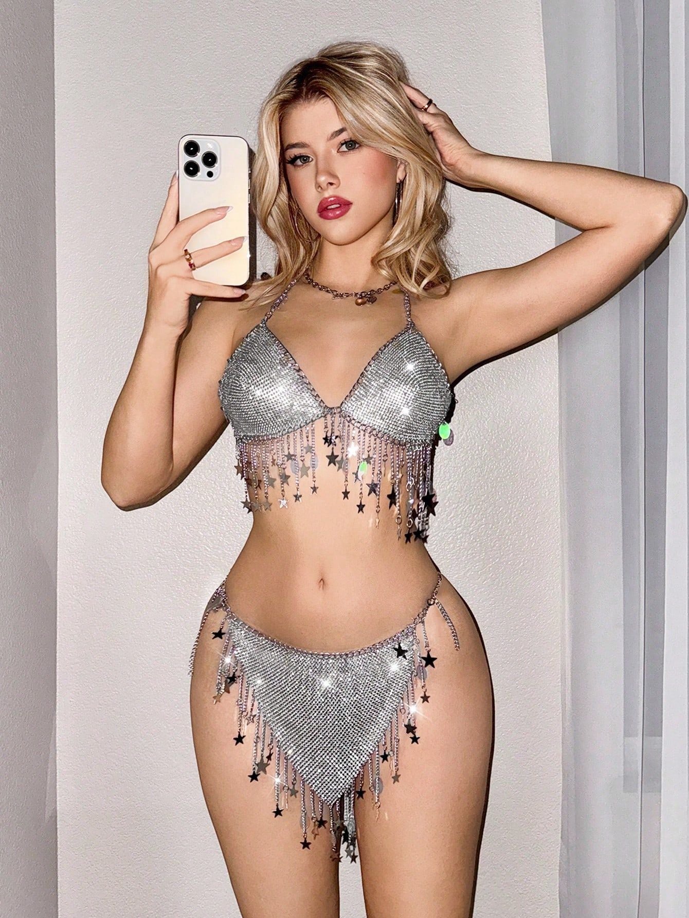 Women's Sexy & Stylish Rhinestone Star Tassel Body Chain Vest 6