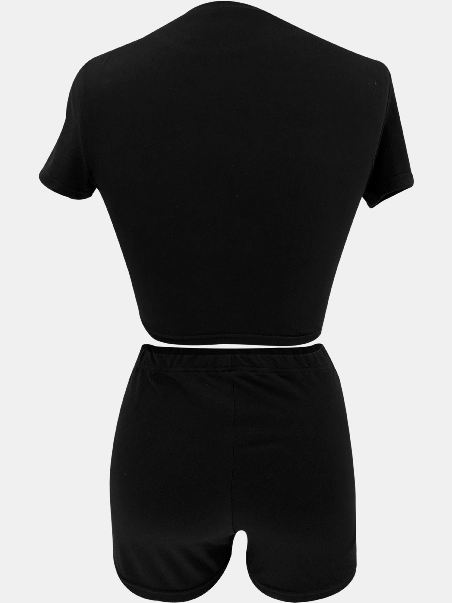 Women Summer Solid Crop Top Shorts Two-Piece Set 36