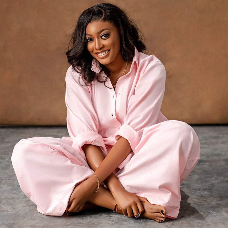 Women African long-sleeved shirt wide-leg pants Casual two-piece set 5