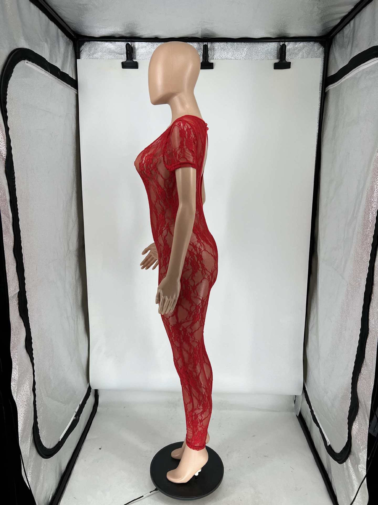 Women's Summer Lace Short Sleeve Low Back Sexy Nightclub Jumpsuit 15