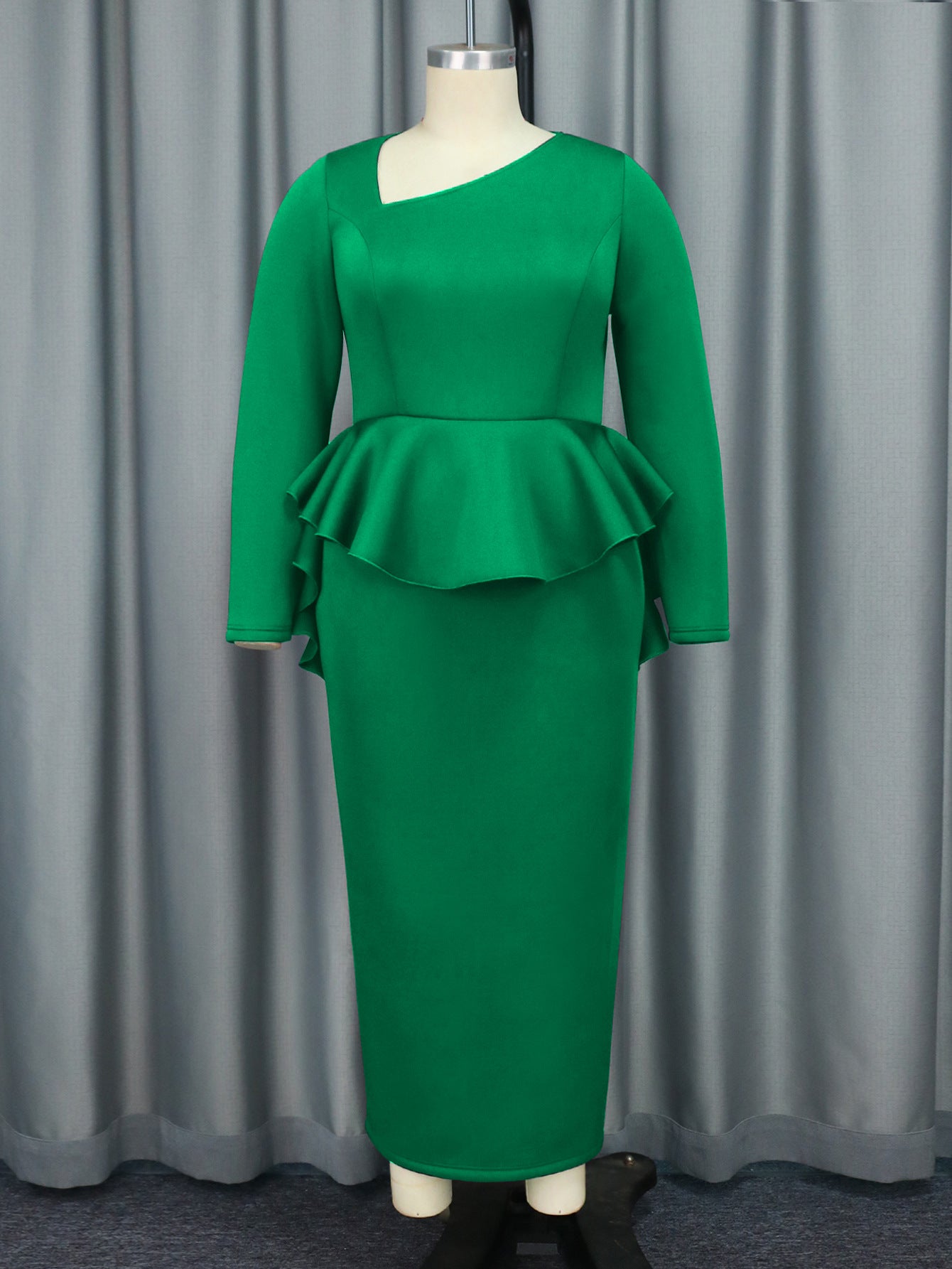 Plus Size Women asymmetric collar Elegant ruffle Formal Party dress 8