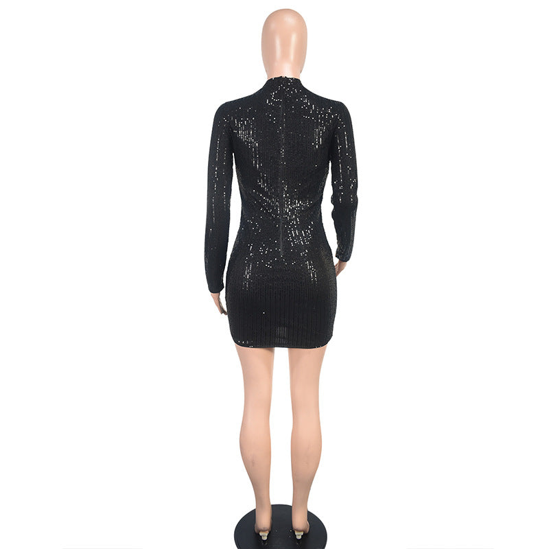 Women Long Sleeve Hollow Out Sequin Bodycon Dress 5