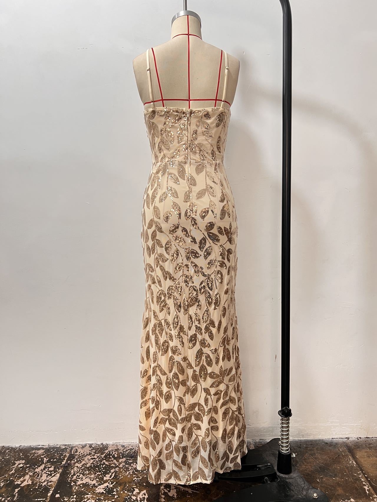 Fashionable Sexy Low Back Strap Sequin Long Dress 9