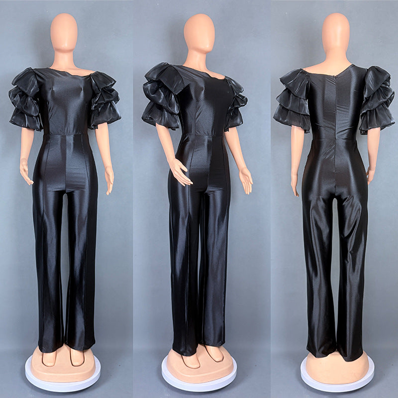 Women Slash Shoulder piled sleeve party Jumpsuit 10