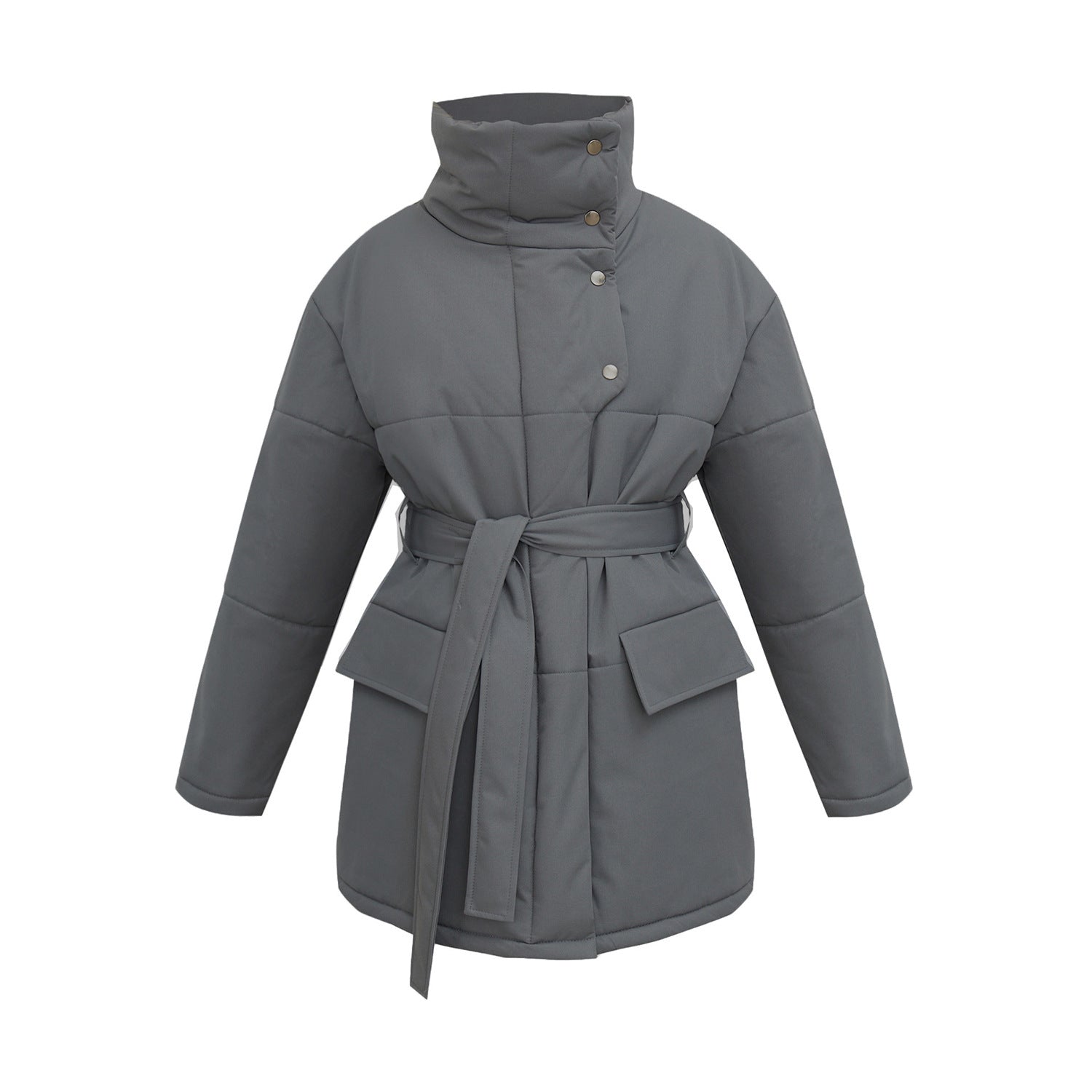 Autumn And Winter Stand Collar Belt Cotton-Padded Jacket 8