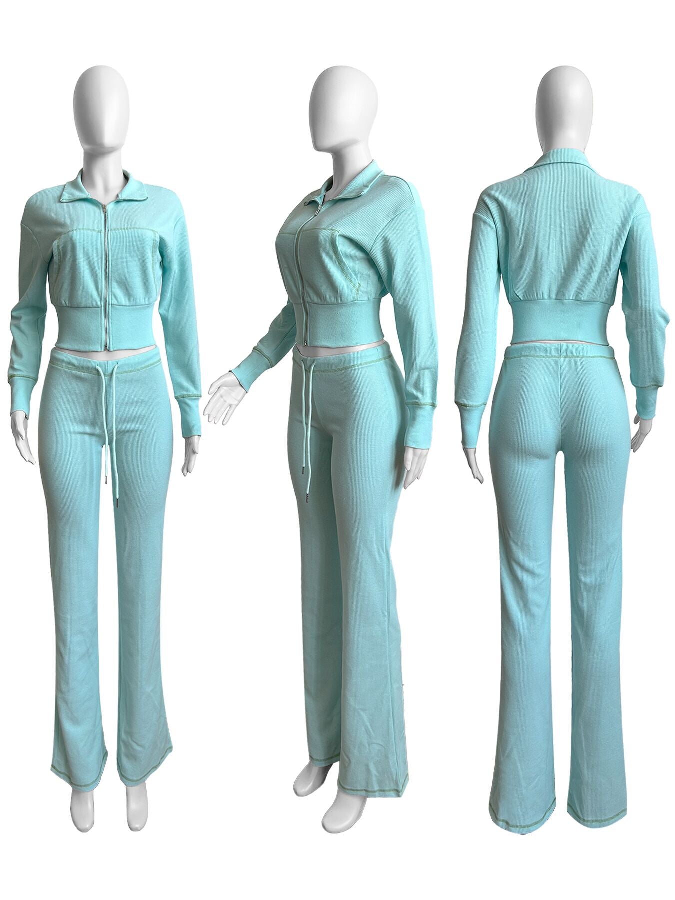 Women casual zipper long sleeve hoodies and pant two-piece set 14