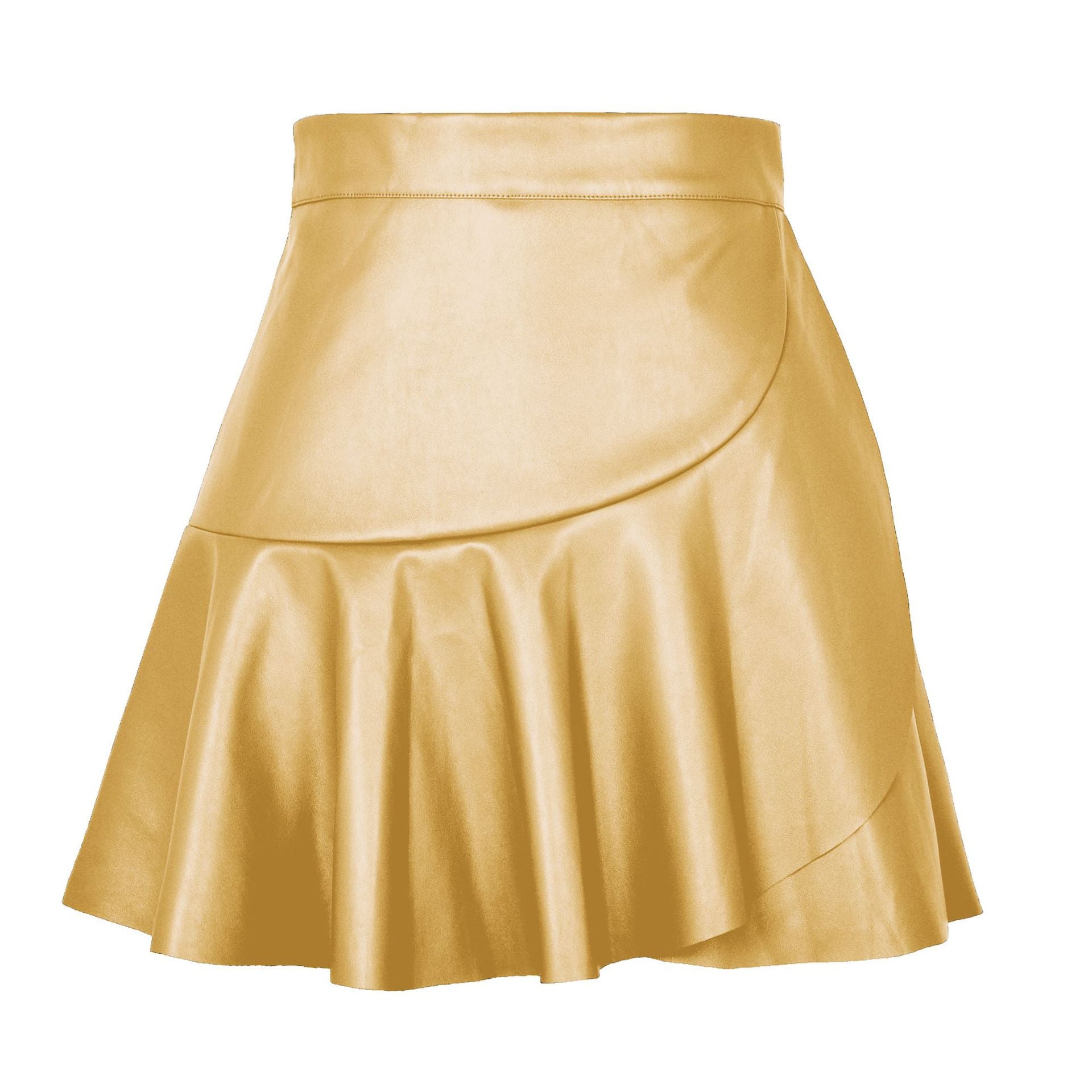 Women ruffle irregular Pu-Leather skirt 12
