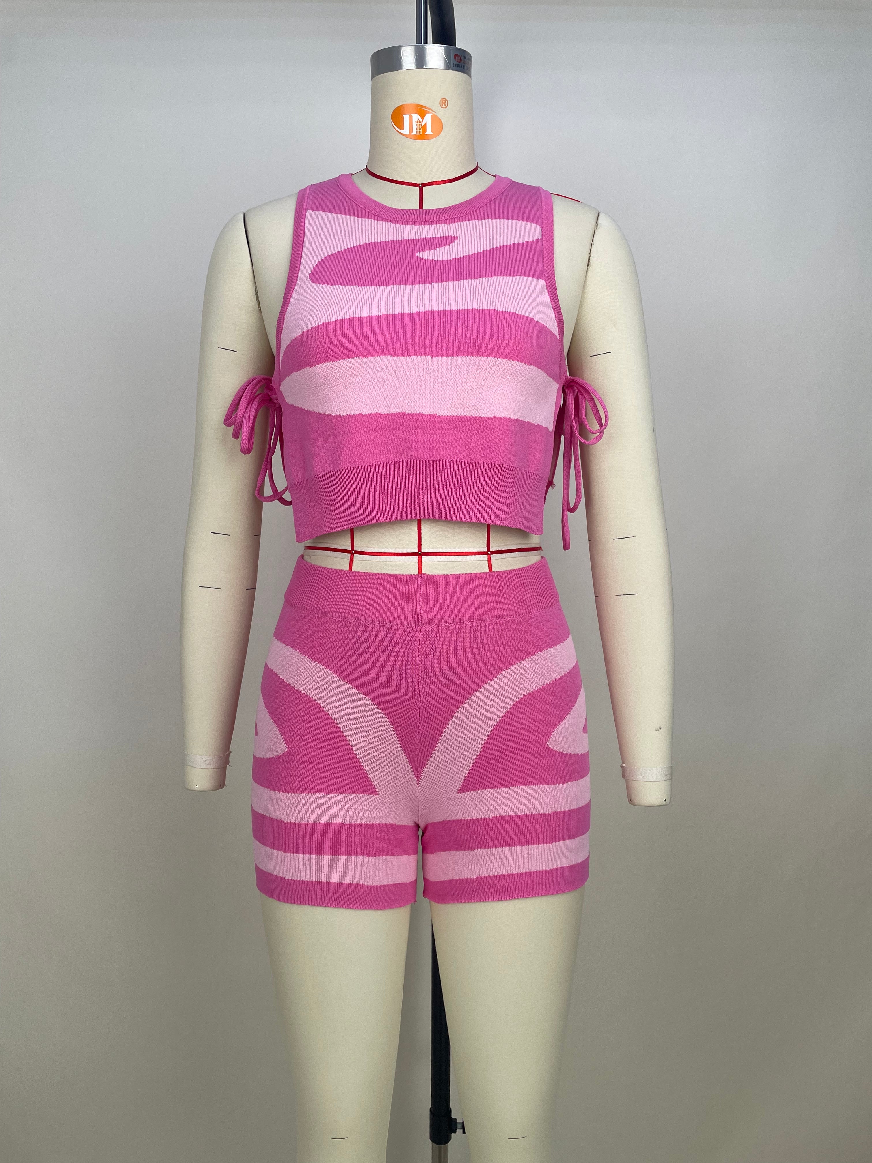 Women's Sleeveless Lace-Up Print Casual Two-Piece Set 33