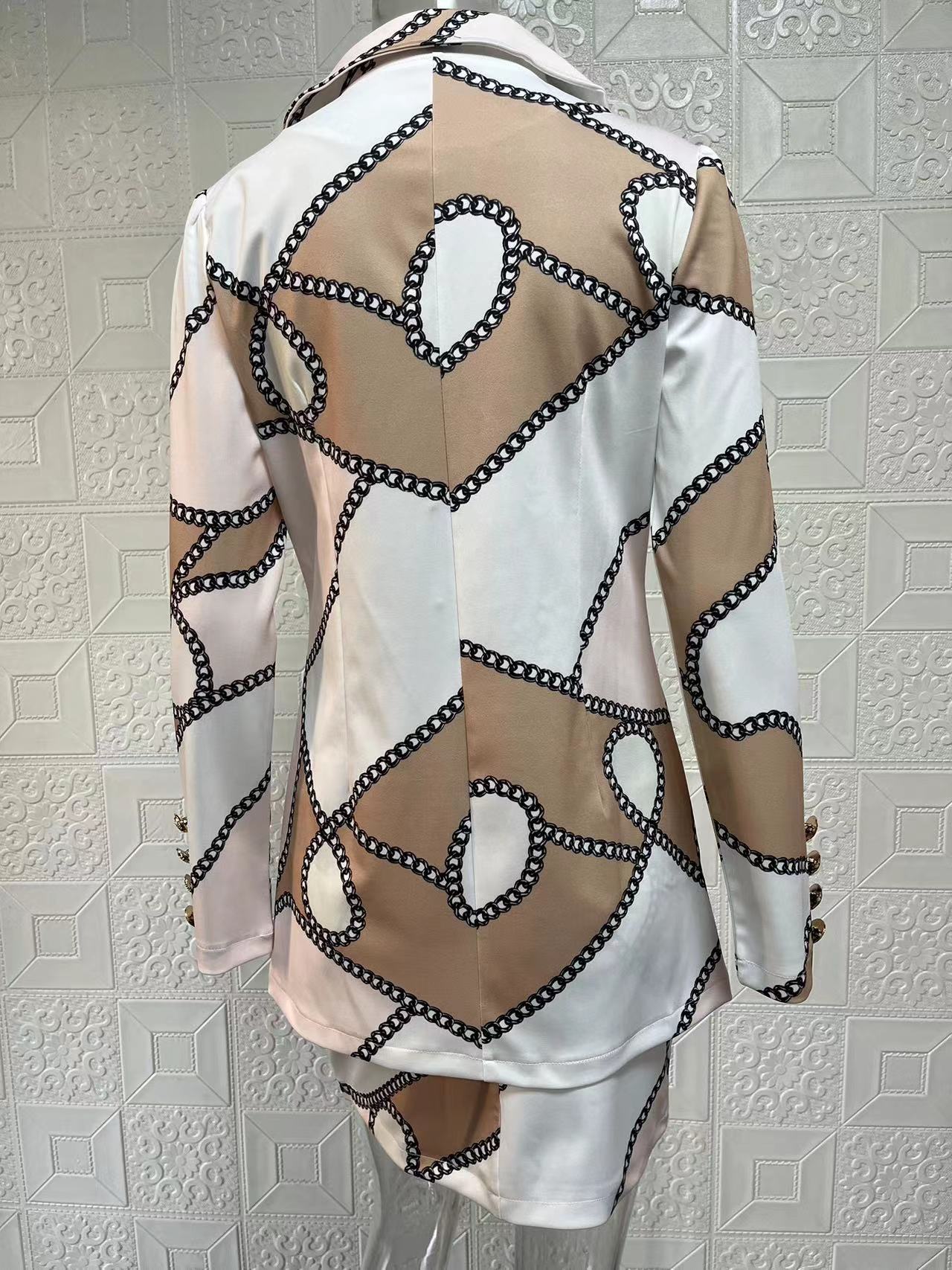 Women Printed Elegant Career Blazer and Print Skirt Two-Piece Set 45